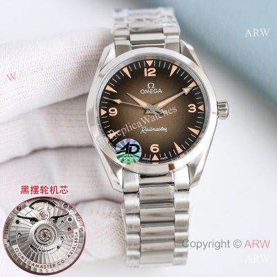 High Quality Replica OMEGA Railmaster Silver Strap Brown Face Dial Silver Bezel Fashion Watch 38mm